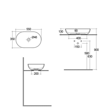 Νιπτήρας Feeling Oval White matt 55x35x13 cm Rak Ceramics